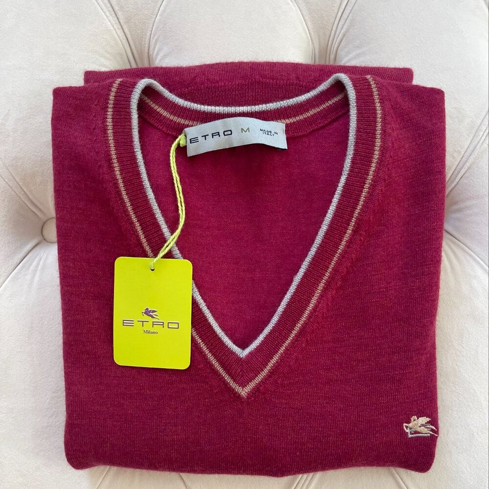 New Etro V neck Wool Sweater M size